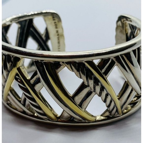 David Yurman Sterling Silver 18k Gold Papyrus Two Tone Wide Cuff Bangle Bracelet - Picture 2 of 10